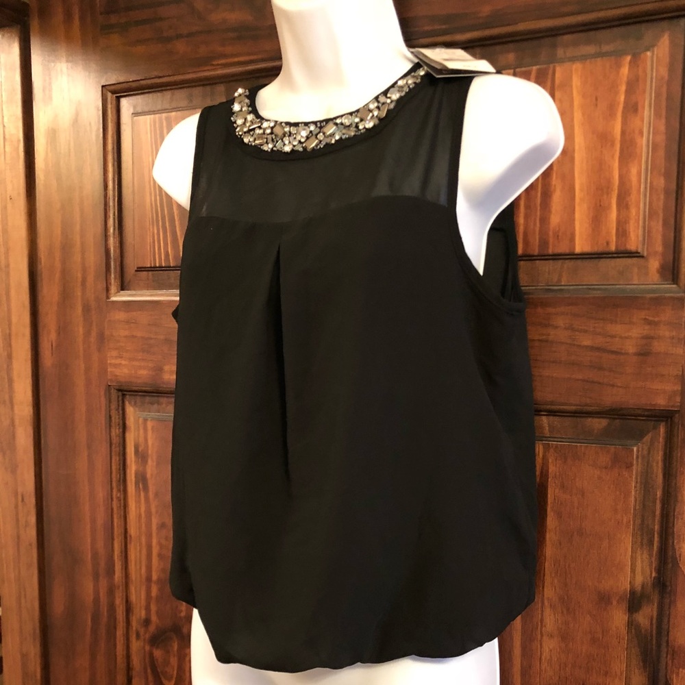 SOLD NWT black tank with embellished neckline, M